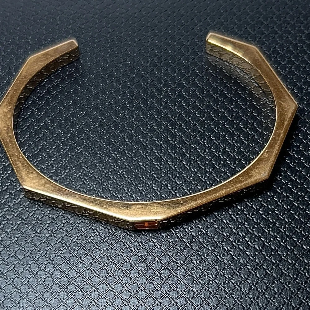 Fendi Baguette Gold Tone Open Cuff Bracelet